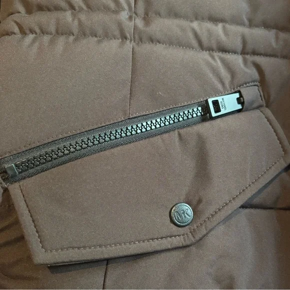 Michael Kors Chocolate Winter Puffer Coat MK Jacket Fur Hood Size S M L XL NWT - Picture 6 of 12